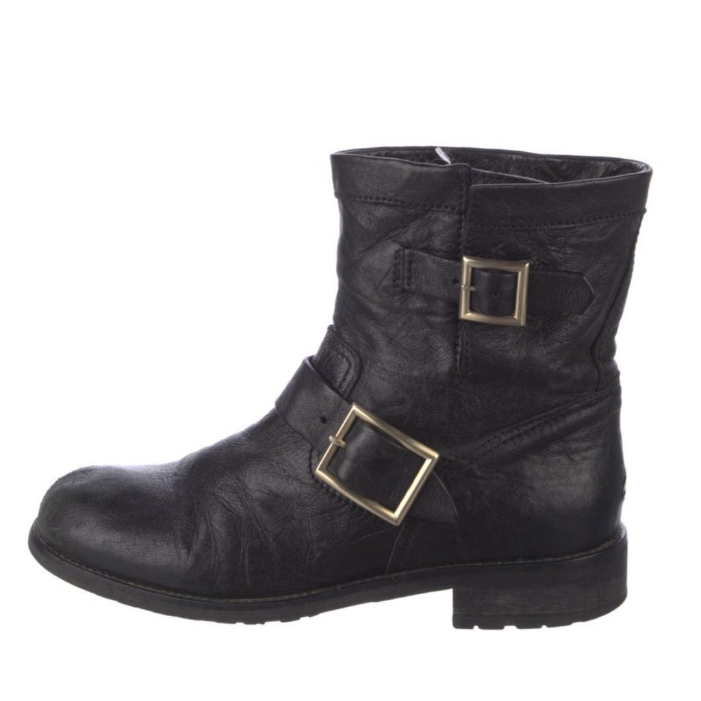 Jimmy Choo Black Leather Motorcycle Boots - Size 38